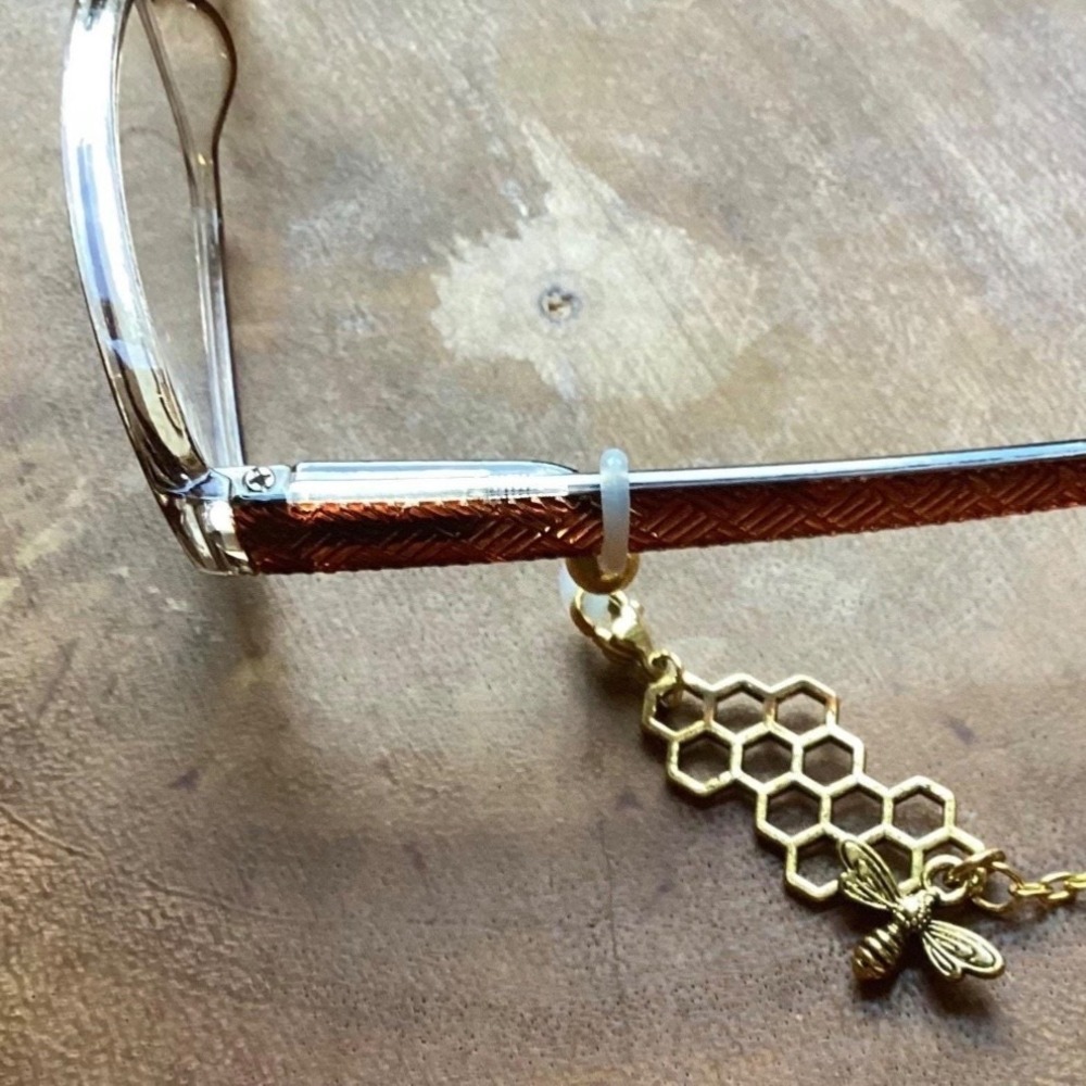 Honeycomb Bee Eyeglass Chain Whimsical Readers Holder Gold or Silver 27" Long - Picture 9 of 10